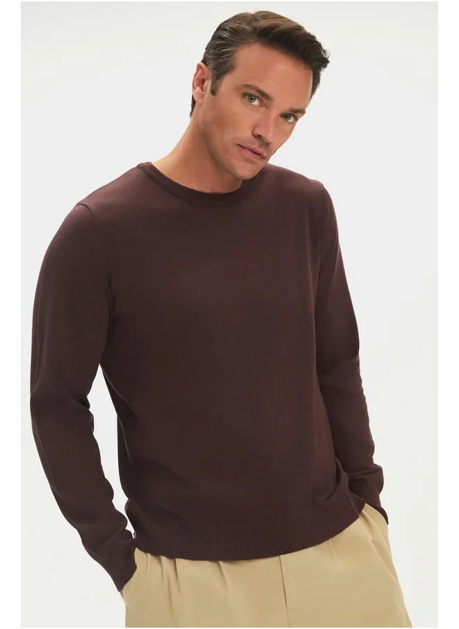 JUNE June Men Regular Fit Crew Neck Basic Knitwear Sweater Brown