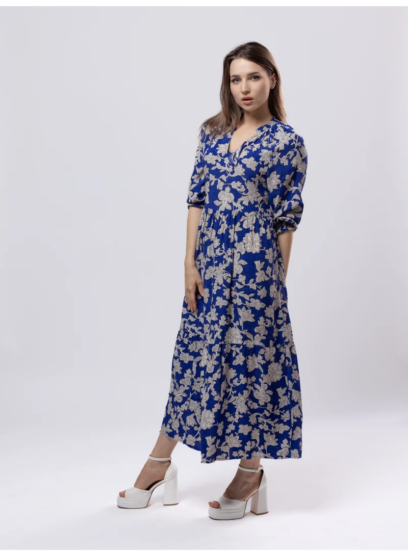 Fashonara Navy blue Navy Blue Maxi Dress with Floral Printed Design for Women | Best Price UAE