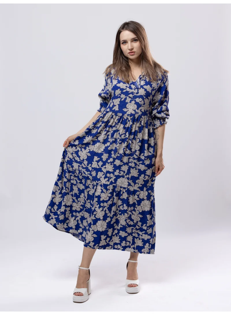 Fashonara Navy blue Navy Blue Maxi Dress with Floral Printed Design for Women | Best Price UAE