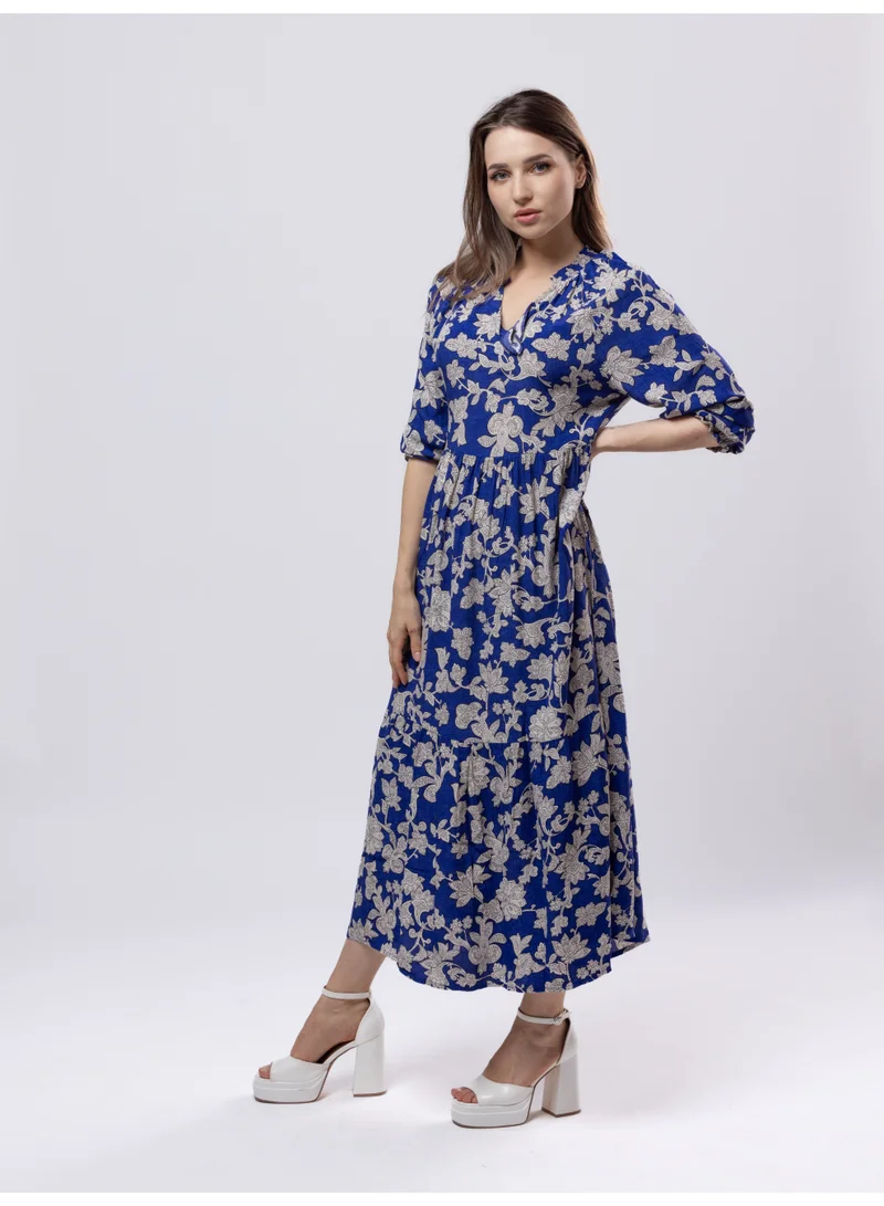 Fashonara Navy blue Navy Blue Maxi Dress with Floral Printed Design for Women | Best Price UAE