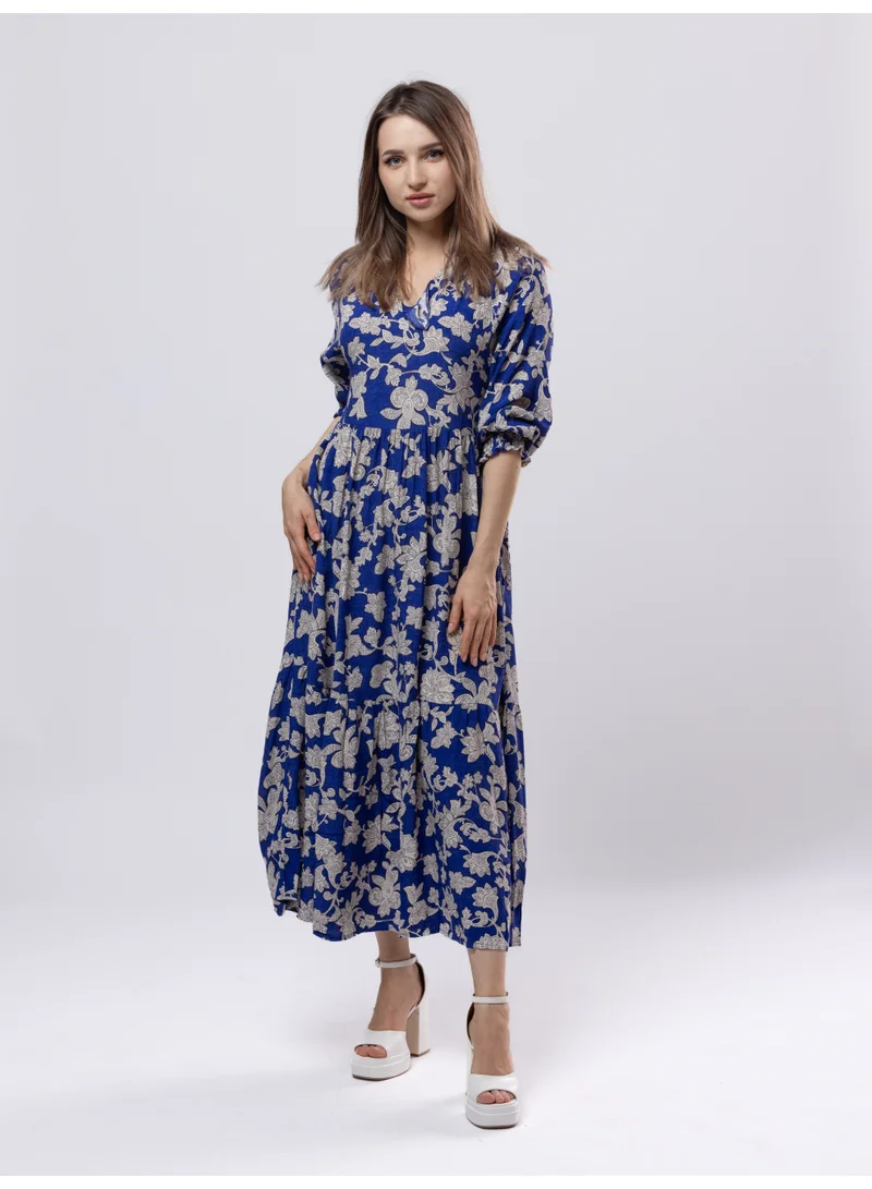Fashonara Navy blue Navy Blue Maxi Dress with Floral Printed Design for Women | Best Price UAE