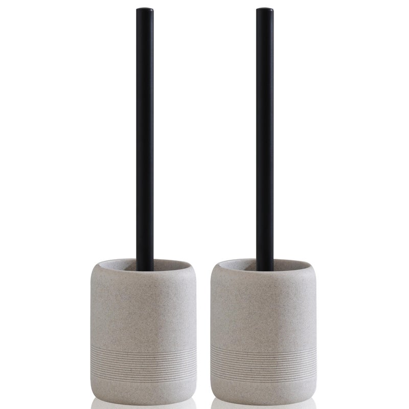 Haocoott Toilet Brush and Holder Set, 2 PCS Decorative Toilet Bowl Brush and Holder Set Bathroom Aceessories Toilet Scrubber Brush Set with Heavy-Weight Resin Base with Long Handle (Beige) - Image 1