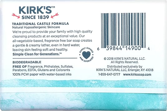 Kirk's Kirks Castile Coco Castile Bar Soap Fragrance Free 4 oz 8 pack - Image 2