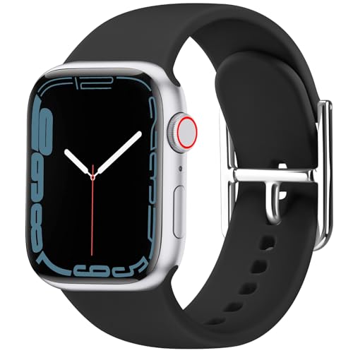 Meliya Silicone Watch Strap Compatible with Apple Watch Series 10 9 8 7 6 5 4 3 2 1 SE Ultra, Waterproof Band for iWatch Bands 40mm 38mm 41mm 44mm 45mm 42mm 49mm Men Women-Black,42mm - Image 1