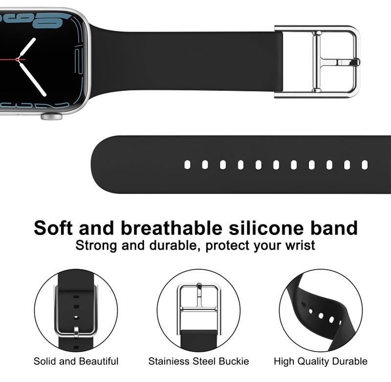 Meliya Silicone Watch Strap Compatible with Apple Watch Series 10 9 8 7 6 5 4 3 2 1 SE Ultra, Waterproof Band for iWatch Bands 40mm 38mm 41mm 44mm 45mm 42mm 49mm Men Women-Black,42mm - Image 2