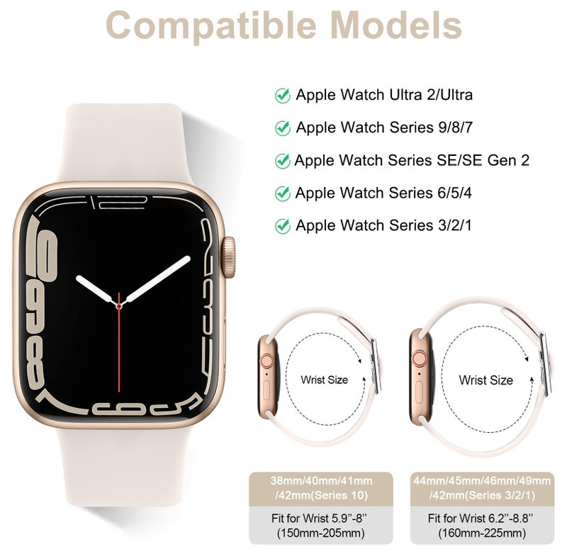 Meliya Silicone Watch Strap Compatible with Apple Watch Series 10 9 8 7 6 5 4 3 2 1 SE Ultra, Waterproof Band for iWatch Bands 40mm 38mm 41mm 44mm 45mm 42mm 49mm Men Women-Black,42mm - Image 4