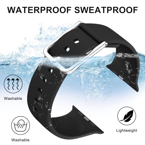 Meliya Silicone Watch Strap Compatible with Apple Watch Series 10 9 8 7 6 5 4 3 2 1 SE Ultra, Waterproof Band for iWatch Bands 40mm 38mm 41mm 44mm 45mm 42mm 49mm Men Women-Black,42mm - Image 5