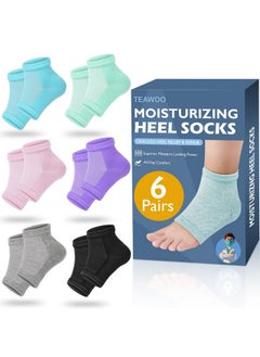 TEAWOO TEAWOO 6 Pairs Moisturizing Heel Socks for Cracked Heel Treatment, Foot Care Toeless Socks to Soften and Hydrate Dry Cracked Feet Heels, Cracked Heel Repair Socks, Gel Socks for Dry Cracked Feet  - Image 1