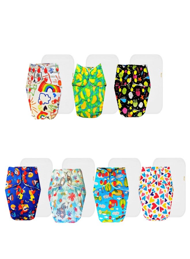 Dumbledo Premium Cloth Diaper with Cotton Insert (Pack of 7) | Snug Fit | Breathable | Quick Dry | Ideal for Toddlers | 3 Months - 3 Years | Unisex Baby - Image 1