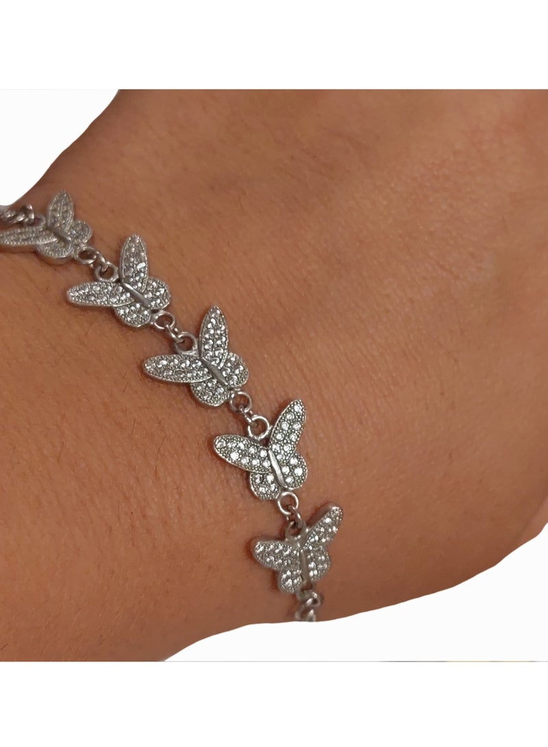 Women butterflies sterling silver 925 barcelet with Zirconium