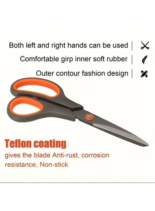 1pc 8 Inch Orange Titanium Non Stick Scissors Professional Stainless Steel Shears Comfort Soft Grip Anti Rust Corrosion Resistant Blades DIY Crafting Office School Home Use Craft Cutting Tools Visually Striking Handle Ergonomic Design - Image 1