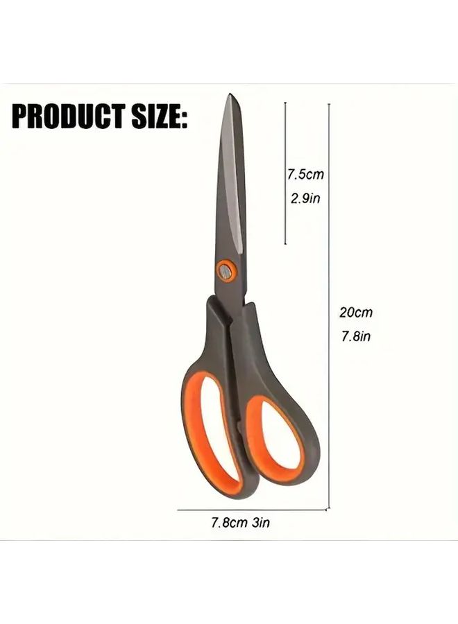 1pc 8 Inch Orange Titanium Non Stick Scissors Professional Stainless Steel Shears Comfort Soft Grip Anti Rust Corrosion Resistant Blades DIY Crafting Office School Home Use Craft Cutting Tools Visually Striking Handle Ergonomic Design - Image 4