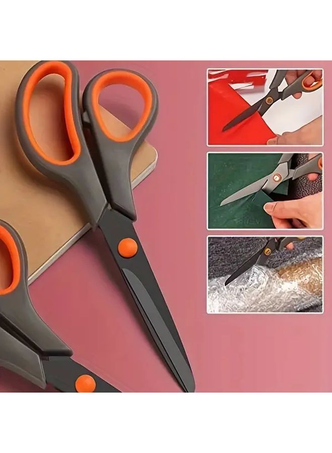 1pc 8 Inch Orange Titanium Non Stick Scissors Professional Stainless Steel Shears Comfort Soft Grip Anti Rust Corrosion Resistant Blades DIY Crafting Office School Home Use Craft Cutting Tools Visually Striking Handle Ergonomic Design - Image 3