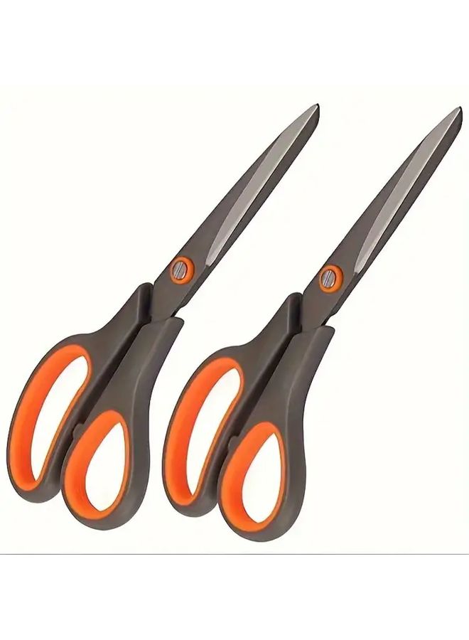 1pc 8 Inch Orange Titanium Non Stick Scissors Professional Stainless Steel Shears Comfort Soft Grip Anti Rust Corrosion Resistant Blades DIY Crafting Office School Home Use Craft Cutting Tools Visually Striking Handle Ergonomic Design - Image 2