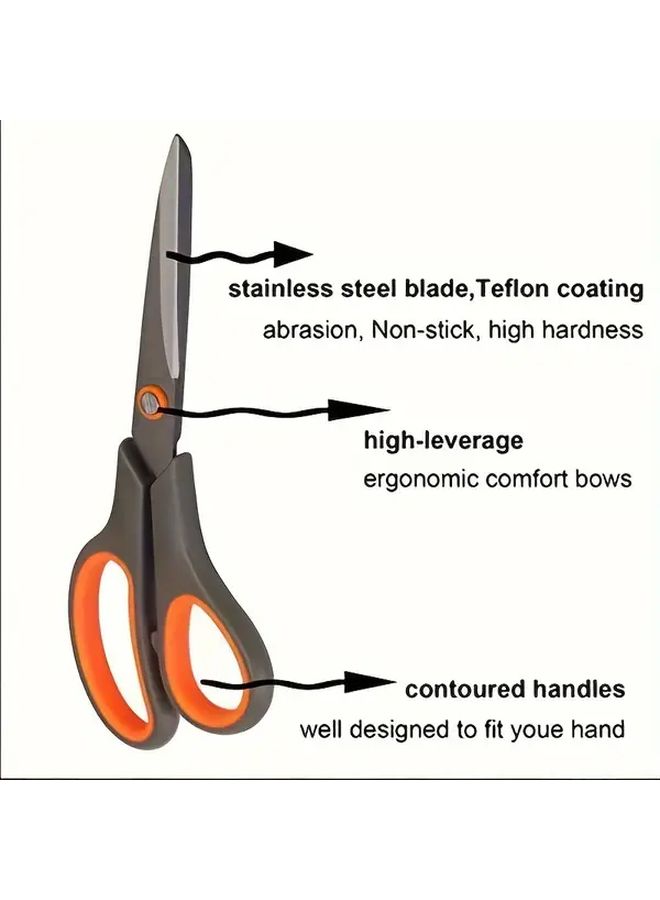 1pc 8 Inch Orange Titanium Non Stick Scissors Professional Stainless Steel Shears Comfort Soft Grip Anti Rust Corrosion Resistant Blades DIY Crafting Office School Home Use Craft Cutting Tools Visually Striking Handle Ergonomic Design - Image 5
