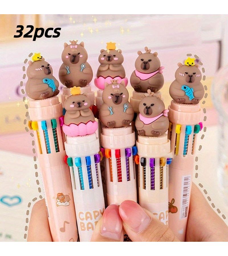 32pcs Capybara Ballpoint Pen Set 10 Colors 4 Cute Styles School Office Gift - Image 1