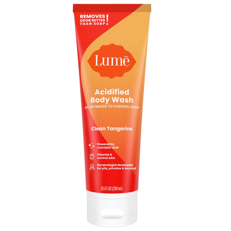 Lume Acidified Body Wash 24 Hour Odor Control Removes Odor Better than Soap Moisturizing Formula Formulated Without SLS or Parabens OBGYN Developed 85 ounce Clean Tangerine