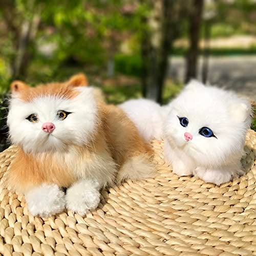 Basuo-9Q Pack of 2 Realistic Furry Baby Cats Figurines Simulation KittensSynthetic Fur Pet Stuffed House Animal ReplicaPhoto PropsCollectible Gift OrangeWhite - Image 1