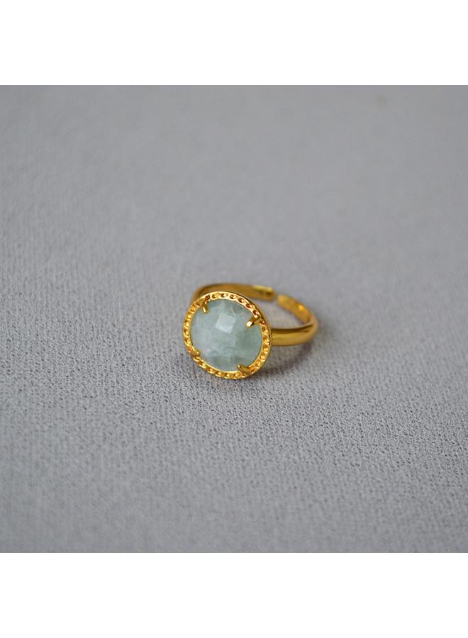 European And American Niche Design Vintage Brass Gold Plated With Facet Real Stone Natural Stone Opening Adjustable Ring Finger Ring 