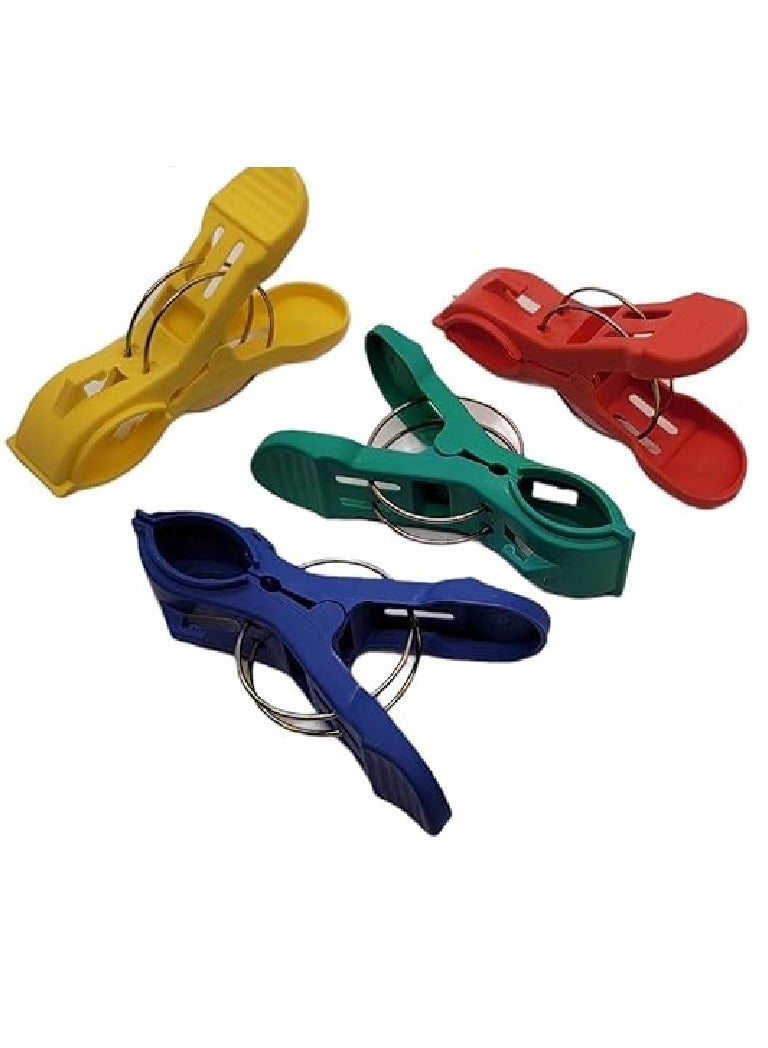 LRMYS Big Size Plastic Hanging Clips Set, 12cm Large Beach Towel Clamps for Sunbeds Sun Loungers Pool Chairs Laundry Prevent Blowing Clothes Pegs Away, 4 Colors in Pack - Image 1