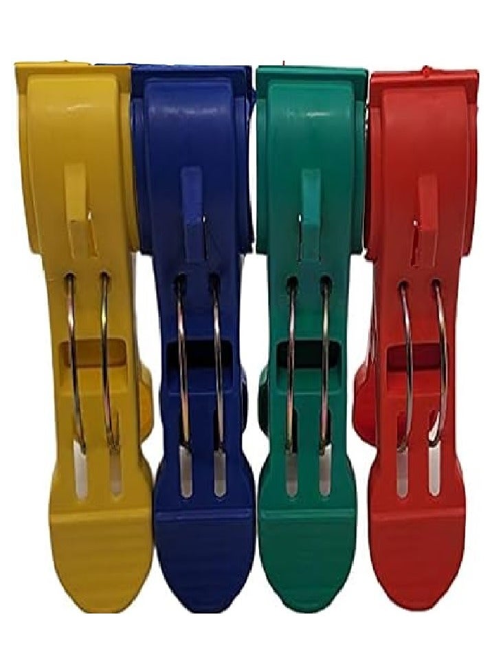 LRMYS Big Size Plastic Hanging Clips Set, 12cm Large Beach Towel Clamps for Sunbeds Sun Loungers Pool Chairs Laundry Prevent Blowing Clothes Pegs Away, 4 Colors in Pack - Image 3