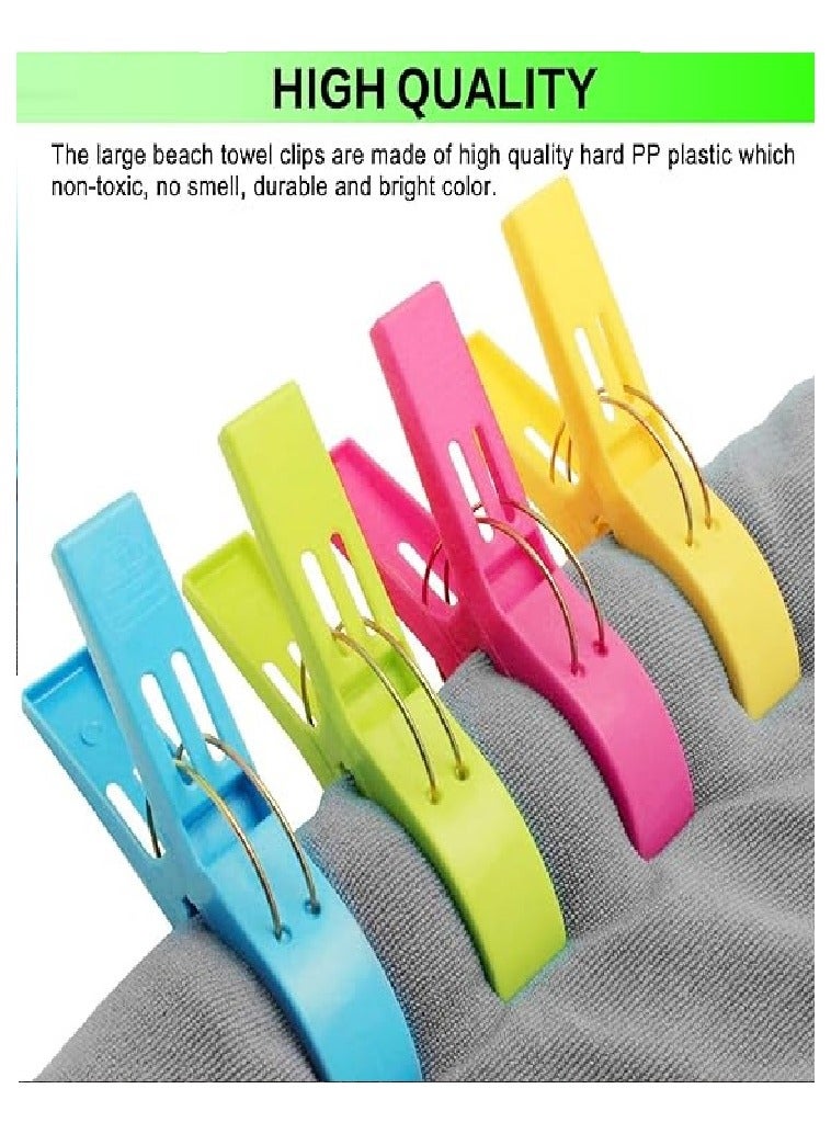 LRMYS Big Size Plastic Hanging Clips Set, 12cm Large Beach Towel Clamps for Sunbeds Sun Loungers Pool Chairs Laundry Prevent Blowing Clothes Pegs Away, 4 Colors in Pack - Image 2