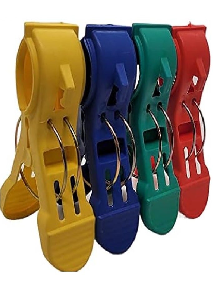 LRMYS Big Size Plastic Hanging Clips Set, 12cm Large Beach Towel Clamps for Sunbeds Sun Loungers Pool Chairs Laundry Prevent Blowing Clothes Pegs Away, 4 Colors in Pack - Image 5