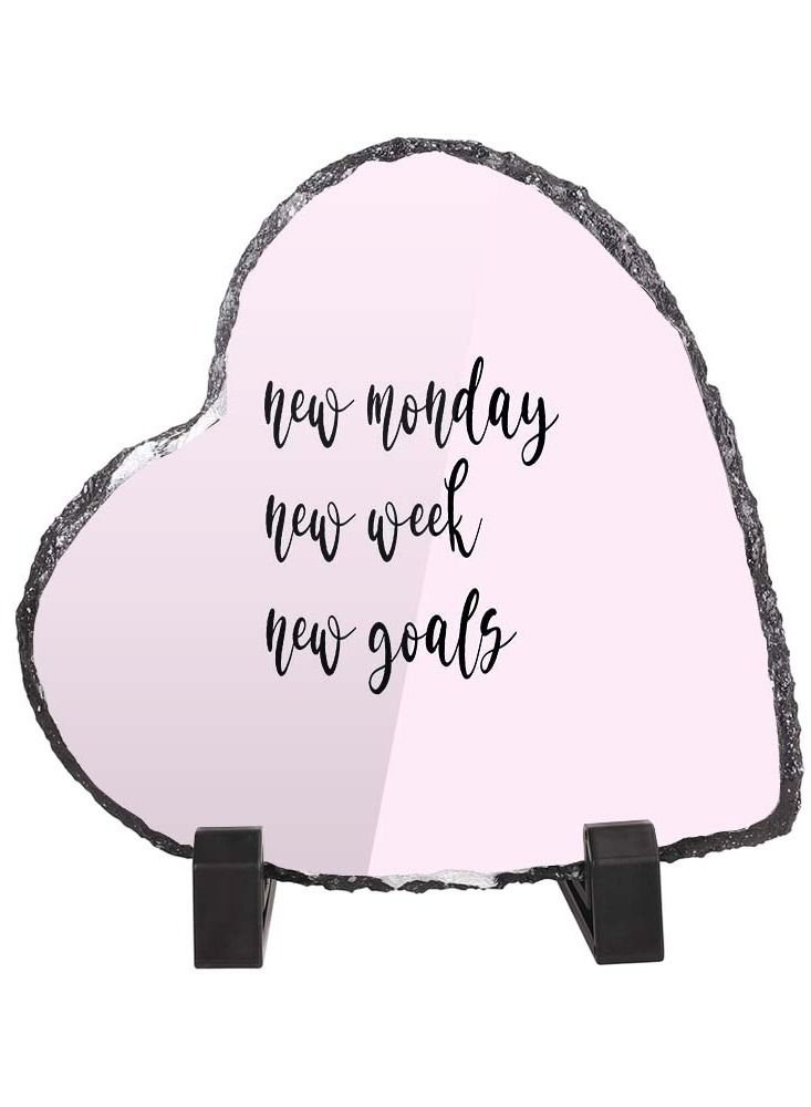 Service Zone Protective Printed White Heart Shape Marble Photo Frame for Table Top New Monday New Week New Goals 