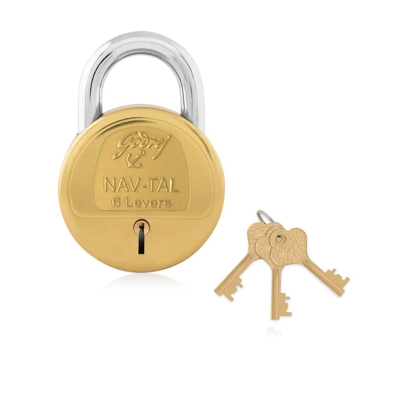 Godrej Locking Solutions and Systems Godrej Locks I Navtal 6 levers 65 mm I 3 Keys I Padlock for Main Door I Gate Lock I Tool Box Shutters Shops Offices I Brass Material Brass Finish 65 mm 5  - Image 1