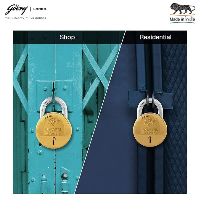 Godrej Locking Solutions and Systems Godrej Locks I Navtal 6 levers 65 mm I 3 Keys I Padlock for Main Door I Gate Lock I Tool Box Shutters Shops Offices I Brass Material Brass Finish 65 mm 5  - Image 2