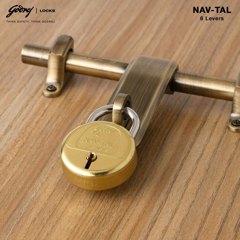Godrej Locking Solutions and Systems Godrej Locks I Navtal 6 levers 65 mm I 3 Keys I Padlock for Main Door I Gate Lock I Tool Box Shutters Shops Offices I Brass Material Brass Finish 65 mm 5  - Image 5