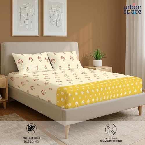Urban Space 144 TC Divine 100% Cotton Bedsheet for King Bed, Cotton Bedsheet with 2 Pillow Covers (Size 108 x 108 inches, Magnolia Yellow, King Size) - Image 3