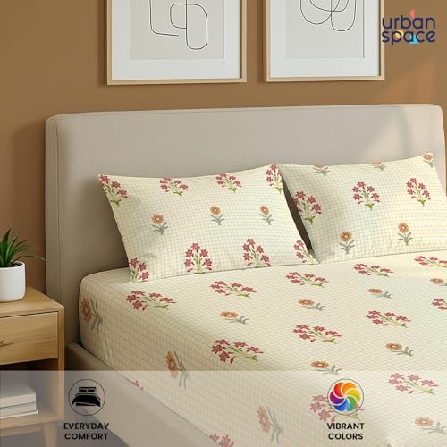Urban Space 144 TC Divine 100% Cotton Bedsheet for King Bed, Cotton Bedsheet with 2 Pillow Covers (Size 108 x 108 inches, Magnolia Yellow, King Size) - Image 4
