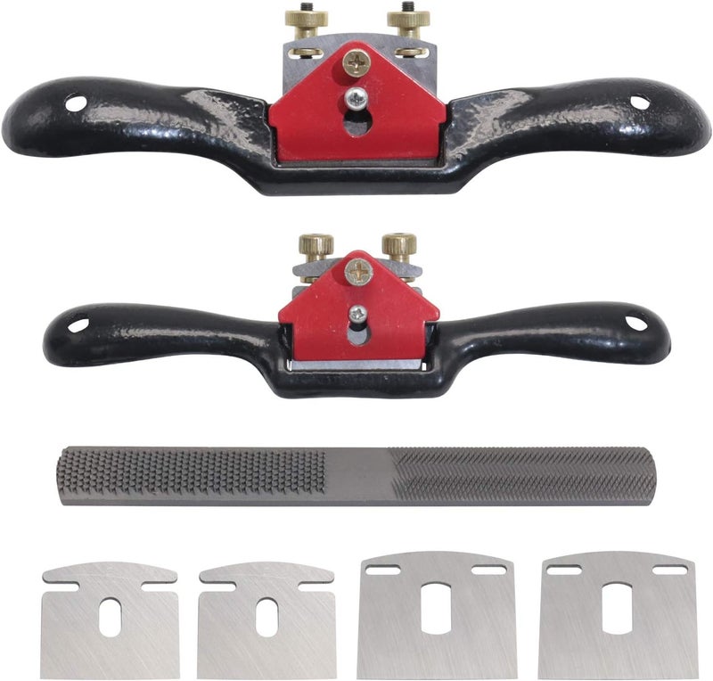 KOOTANS 2pcs 9" 10" Adjustable Spokeshave with Flat Base, 4pcs Replacement Blades and 4-Way Rasp File, Spokeshave Woodworking Tool, Perfect for Wood Craft, Planing Trimming, Deburring Tools - Image 1