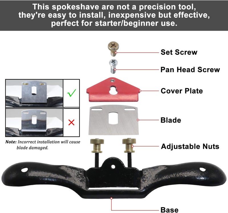 KOOTANS 2pcs 9" 10" Adjustable Spokeshave with Flat Base, 4pcs Replacement Blades and 4-Way Rasp File, Spokeshave Woodworking Tool, Perfect for Wood Craft, Planing Trimming, Deburring Tools - Image 4