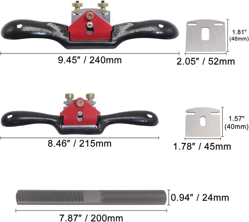 KOOTANS 2pcs 9" 10" Adjustable Spokeshave with Flat Base, 4pcs Replacement Blades and 4-Way Rasp File, Spokeshave Woodworking Tool, Perfect for Wood Craft, Planing Trimming, Deburring Tools - Image 2