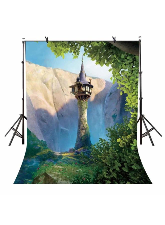 EOA 5(W) x7(H) FT Cartoon Princess Tower Backdrop Fairytale Story Rapunzel Photography Background Baby Shower Children Kids Birthday Party Events Cake Table Decoration Photoshot Props - Image 1
