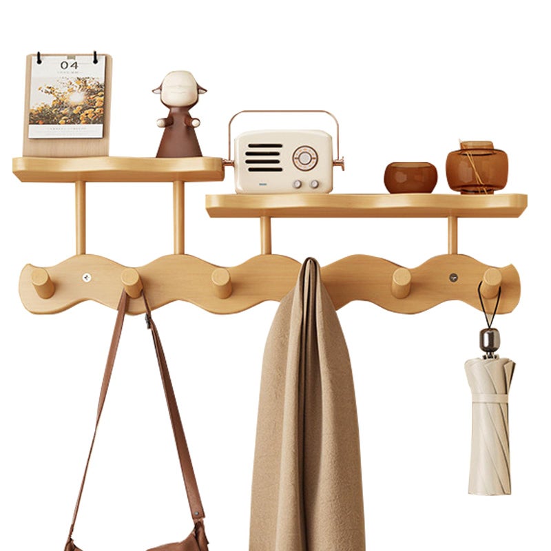 COVRA Wall-Mounted Coat Rack with Shelf, Wooden Coat Hanger with 6 Sturdy Hooks, Drill-Mounted Design for Hanging Clothes, Hats, Towels, Bags, and Robes (Brown) - Image 1