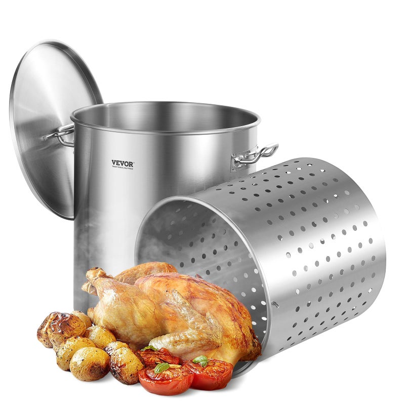 VEVOR Stainless Steel Stockpot 64 Quart Large Cooking Pots Cookware Sauce Pot with Basket Lid and Handle Heavy Duty Commercial Grade Stock Pot Sanding Treatment for Large Groups Events Silver - Image 2