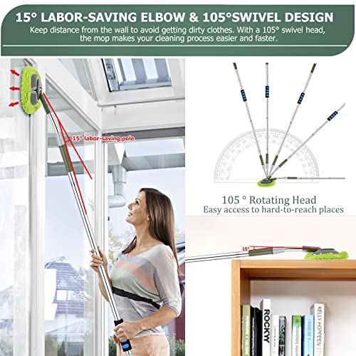 HoMerit Wall Cleaner, Wall Cleaner Mop Green Mop for Walls Max 66’’ Wall Mop with Long Handle, Ceiling Dust Mop with 15°Labor-Saving Extension Pole, Green Wall Cleaner with Long Handle, Wall Washing Mop - Image 2