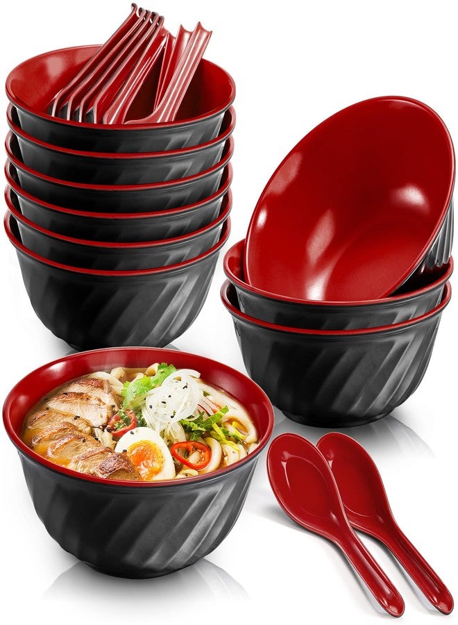 Mezchi Set of 10 Melamine Miso Soup Bowls with Spoons, 26 Oz Large Cereal Bowls, 6.8" Japanese Ramen Bowl, Mixing Salad Bowl, Asian Chinese Bowl for Noodles - Image 1