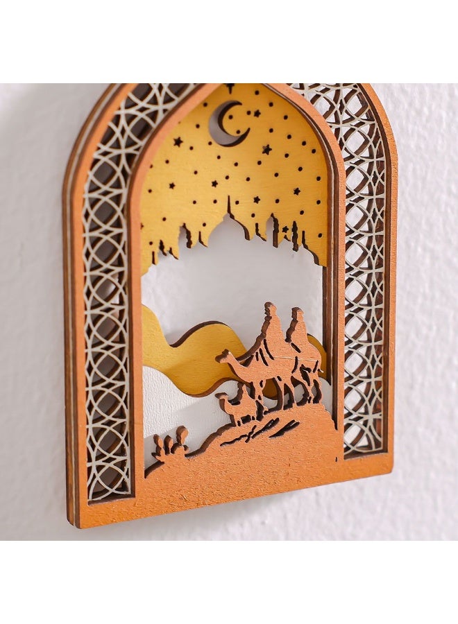 Danube Home Afreen Wood Desert Moon Hanging Decor - 8X0.8X12Cm Natural Brown Layered Figurine Festive Collection Elegant Desert Oasis Ornament For Home & Office| Decorative Home Accessories - Image 2