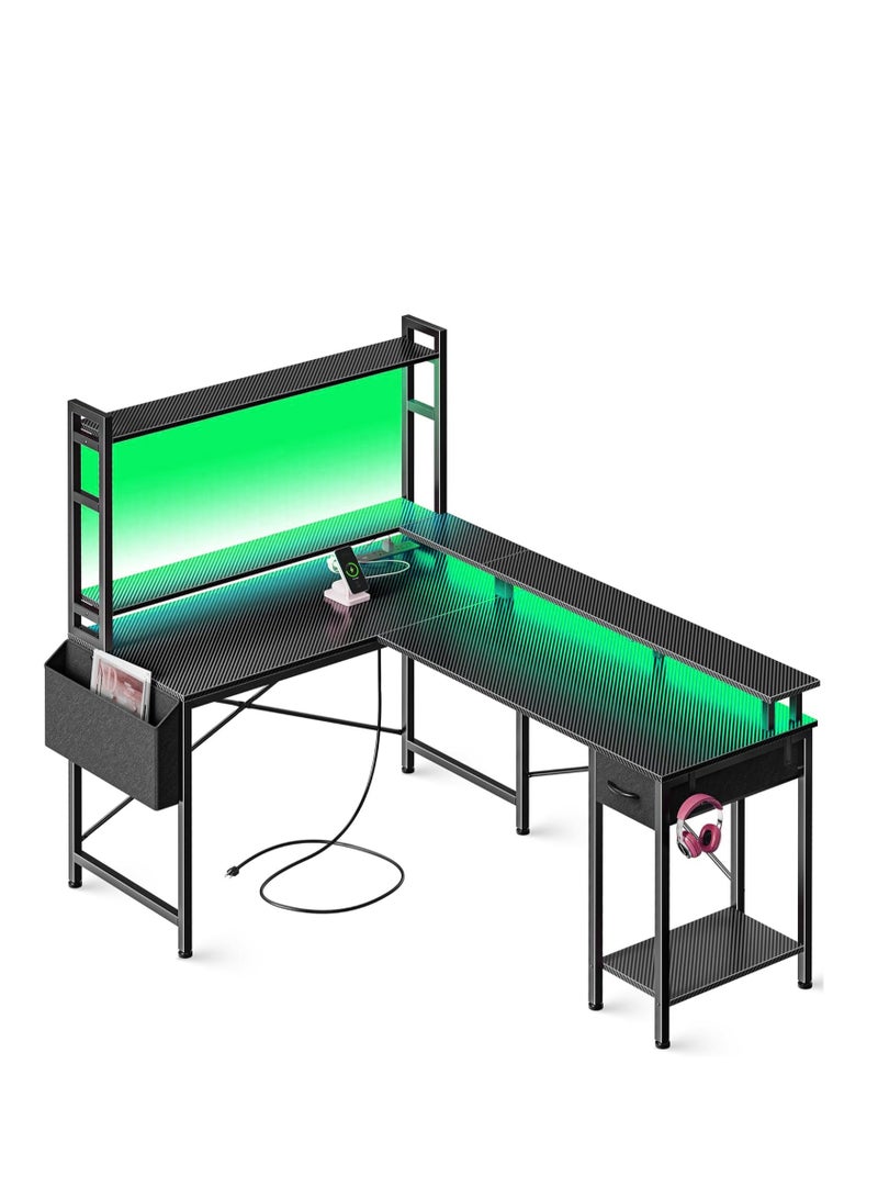 Generic L-Shaped Gaming & Home Office Desk with RGB Lighting and USB Ports Black  - Image 1