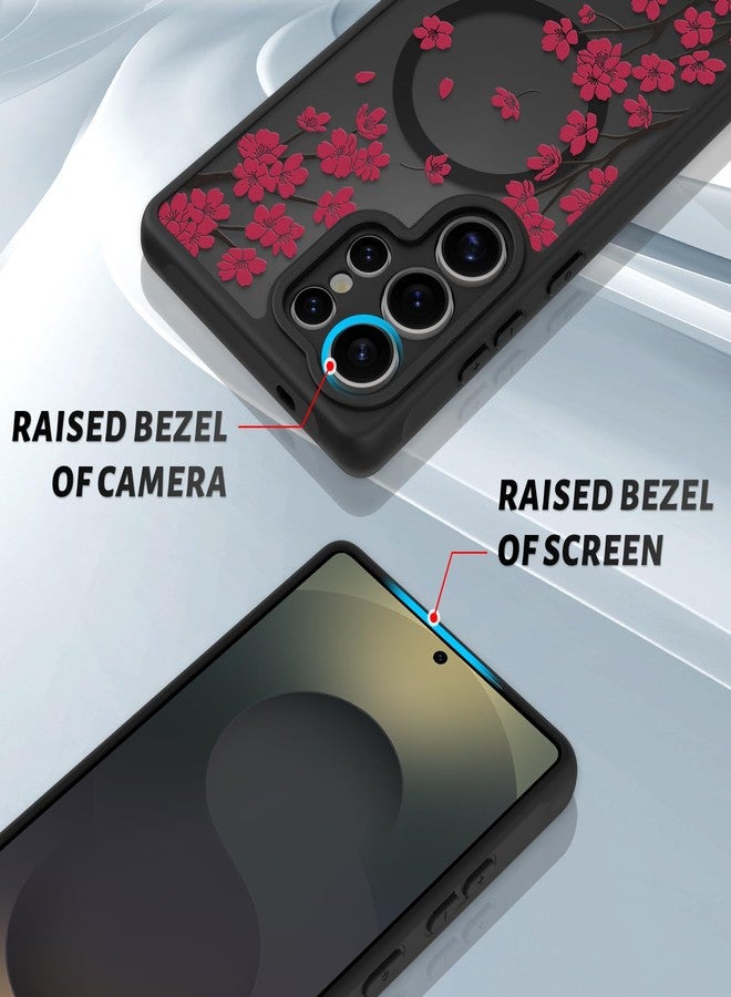 OOK Case for Samsung Galaxy S25 Ultra 6.9 Inch (Wireless Charging Compatible) Cherry Blossom Red Floral Flowers Phone Cover Soft TPU + Hard PC Anti-Scratch Shockproof Magnetic Cute Case for Women - Image 3