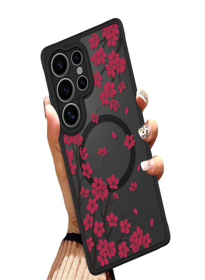 OOK Case for Samsung Galaxy S25 Ultra 6.9 Inch (Wireless Charging Compatible) Cherry Blossom Red Floral Flowers Phone Cover Soft TPU + Hard PC Anti-Scratch Shockproof Magnetic Cute Case for Women - Image 1