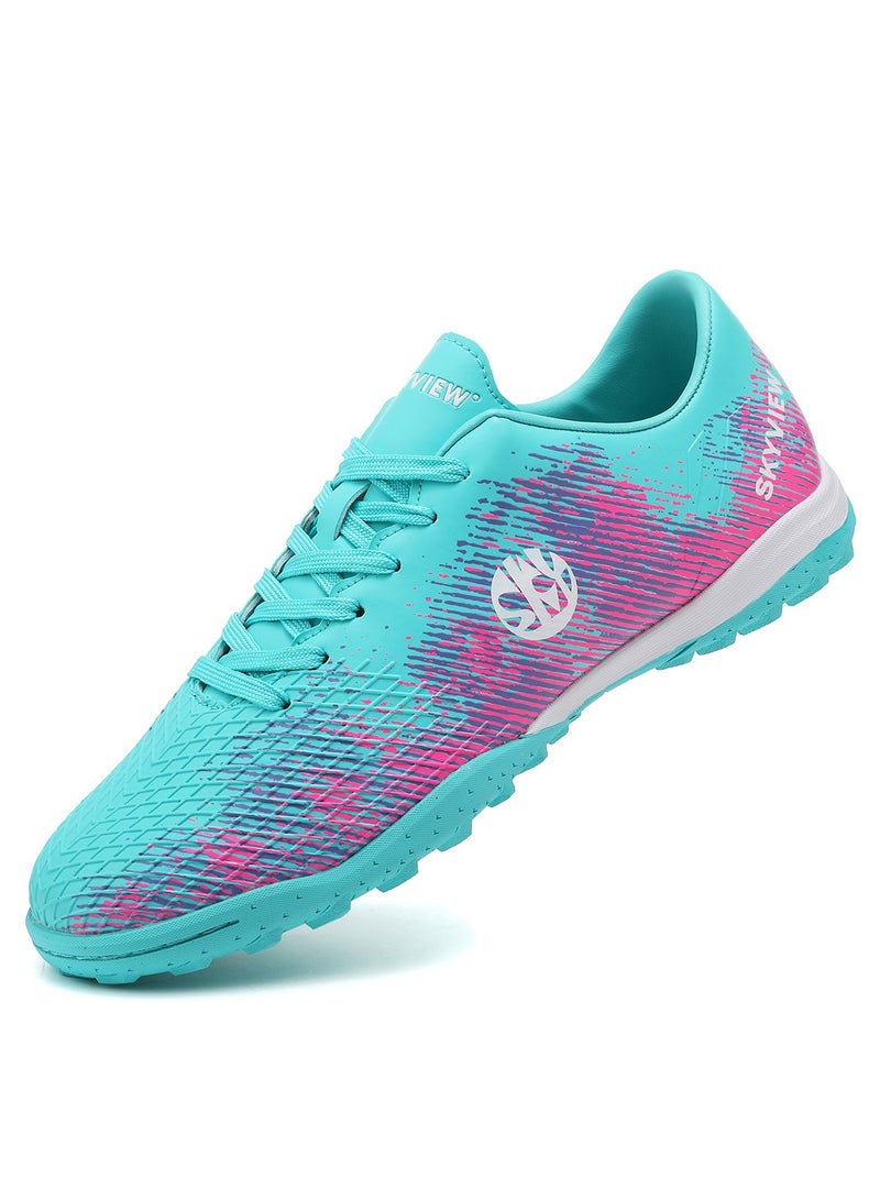 سكاي فيو أحذية كرة قدم للأولاد والبنات برباط أحذية كرة قدم عشبية للأطفال للاستخدام الداخلي والخارجي أحذية كرة قدم للجنسين IC أو IN حذاء رياضي مسطح عريض للتدريب - Image 1