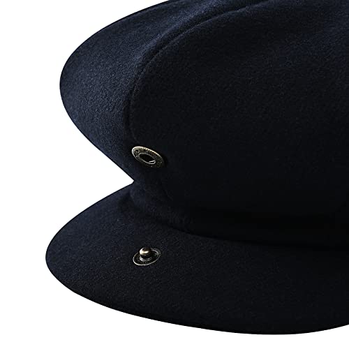 JANGOUL Men Wool Blend 8 Panel Newsboy Cap Tweed Cabbie Hat Snap Brim (Navy, 7 5/8) - Image 2