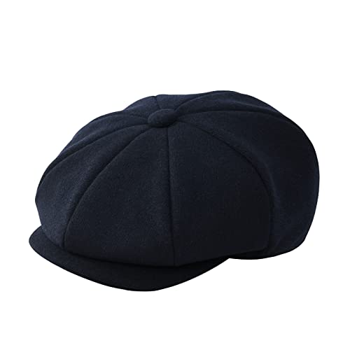 JANGOUL Men Wool Blend 8 Panel Newsboy Cap Tweed Cabbie Hat Snap Brim (Navy, 7 5/8) - Image 1