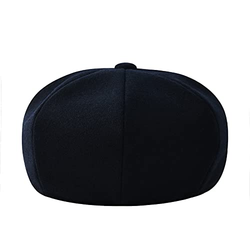 JANGOUL Men Wool Blend 8 Panel Newsboy Cap Tweed Cabbie Hat Snap Brim (Navy, 7 5/8) - Image 5