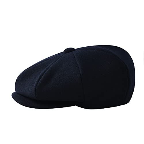 JANGOUL Men Wool Blend 8 Panel Newsboy Cap Tweed Cabbie Hat Snap Brim (Navy, 7 5/8) - Image 3